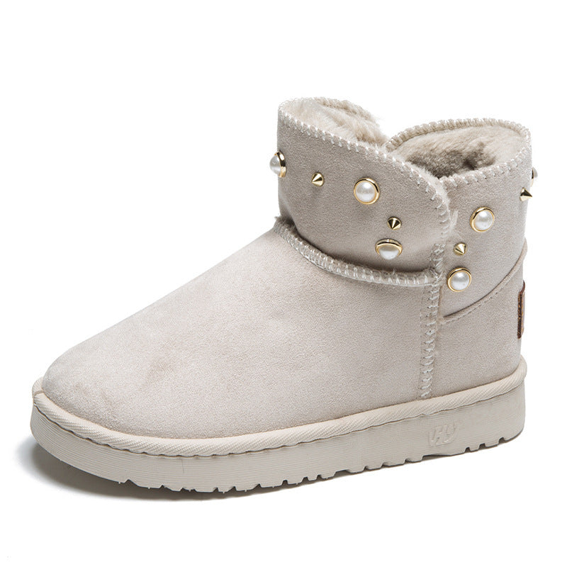 Round toe solid color snow boots Beige