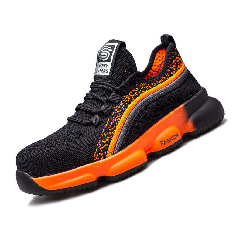 Wholesale Flying Woven Safety Shoes Wear-Resistant Lightweight Soft-Soled Protective Shoes Orange
