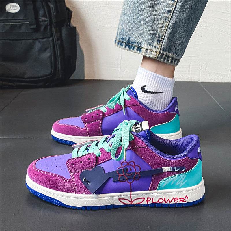 Mens Fashionable And Versatile Graffiti Shoes Purple