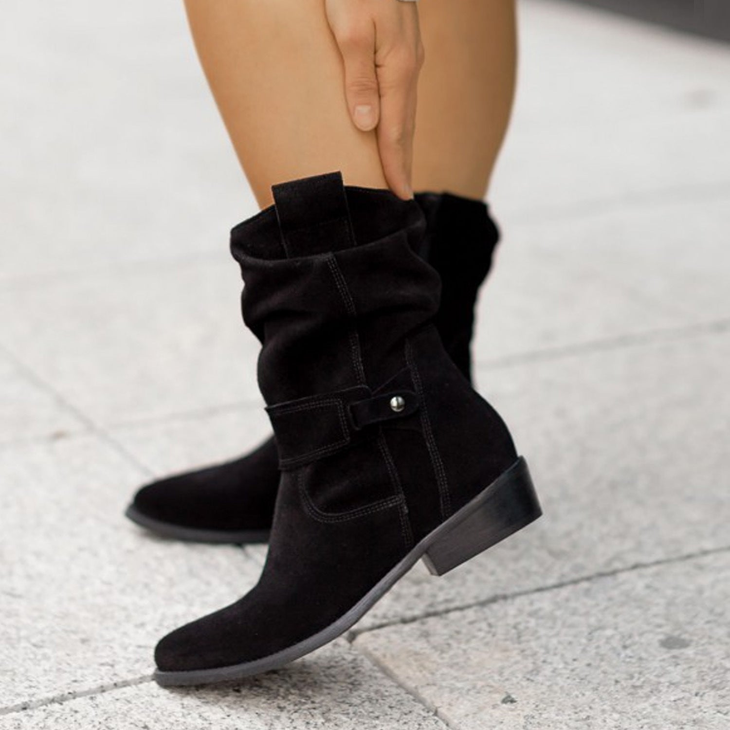 Large Size Short Boots European And American Style Round Toe Metal Black