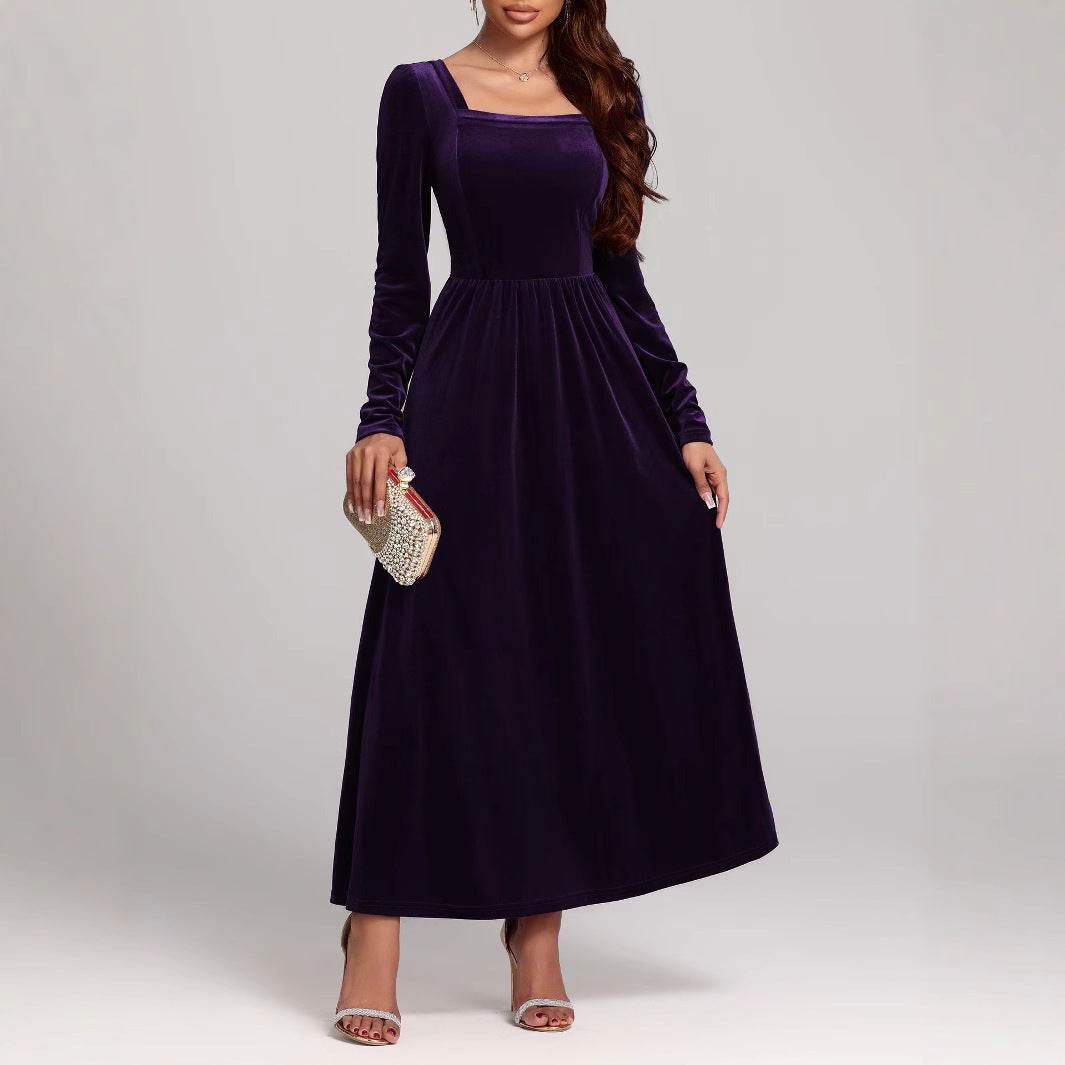 Temperament Red Evening Long Dress Pleuche Dress Purple