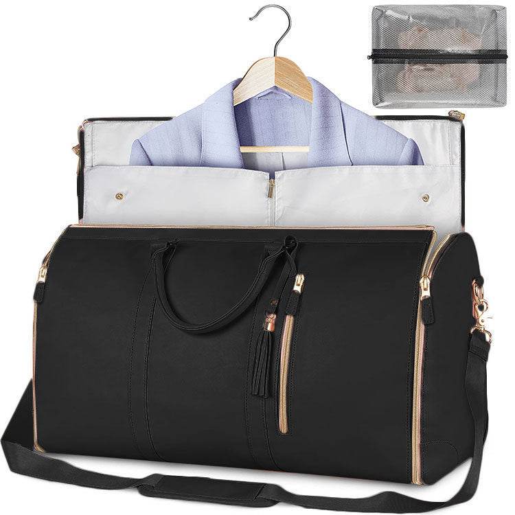 Large Capacity Travel Duffle Bag Women's Handbag Folding Suit Bag Waterproof Clothes Totes A Black