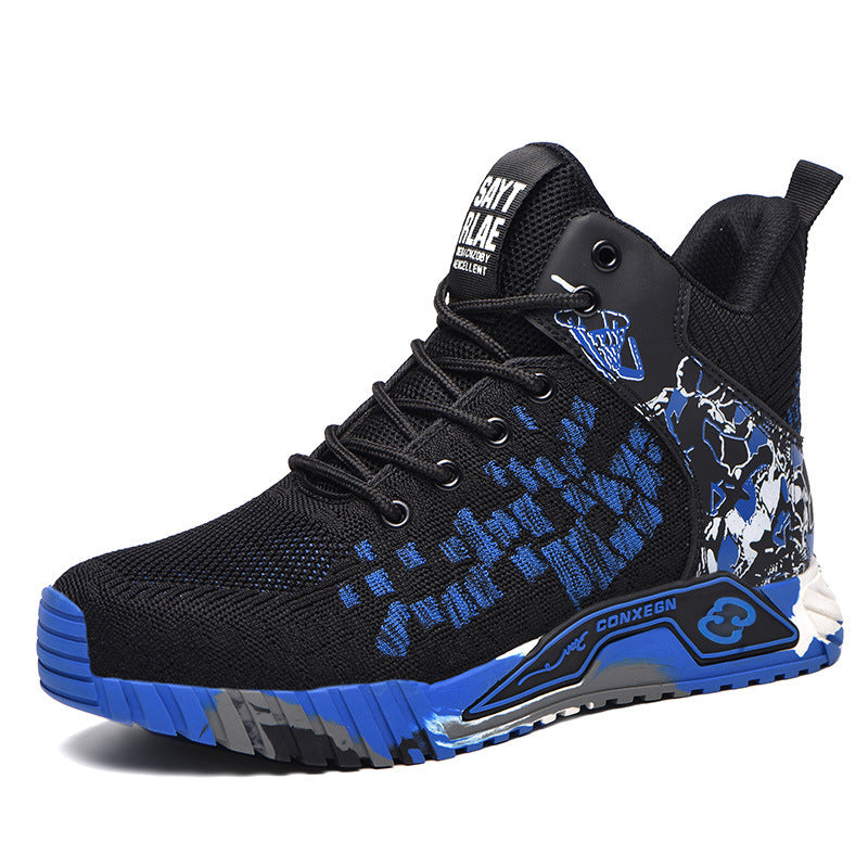 Flyknit Breathable Safety Shoes Lightweight Steel Toe Cap Anti-piercing Protective Blue