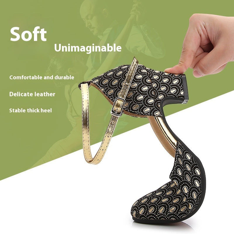 Peacock Pattern Toe Cap Stilettos High Heels Golden A 5CM