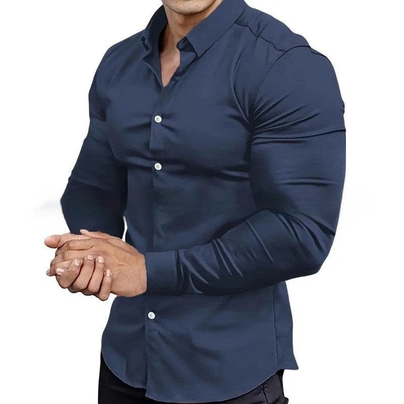 Men's Business Non-ironing Professional Anti-wrinkle Casual Shirt CS02 Navy Blue