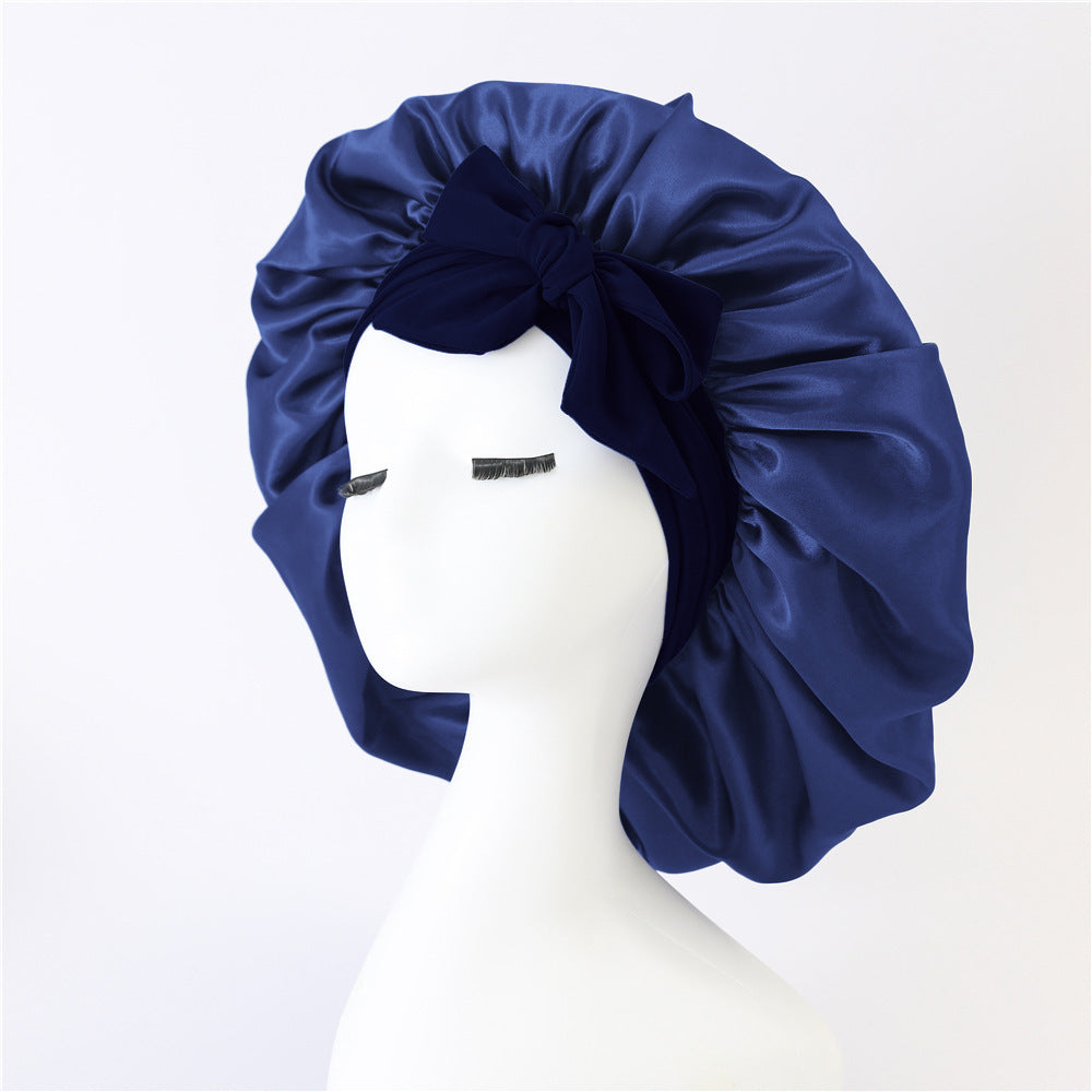 New Silk Bonnet For Sleeping Women Satin Bonnet Hair Bonnet Night Sleep Cap Scarf Wrap For Curly Hair With Tie Band For Curly Hair Navy Blue