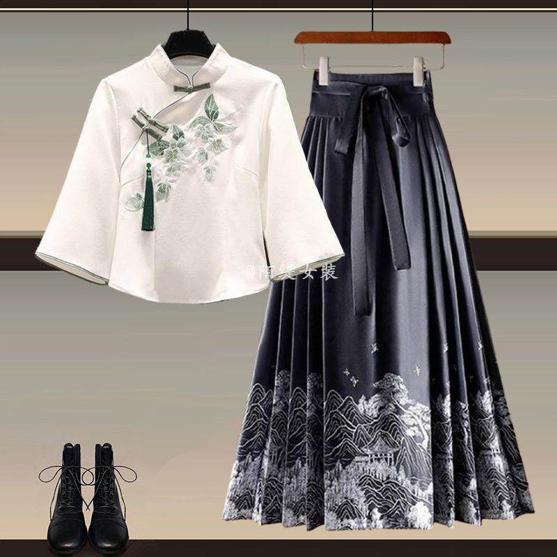 New Chinese Style Wear A Set Of Plus Size Hanfu Horse-face Skirt Two-piece Suit i Set