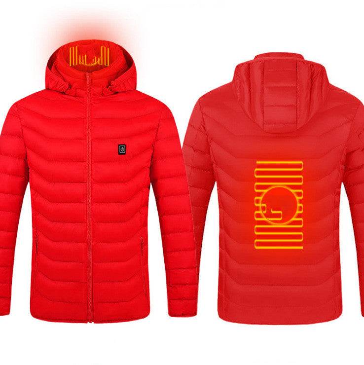 New Heated Jacket Coat USB Electric Jacket Cotton Coat Heater Thermal Clothing Heating Vest Men's Clothes Winter Red Zone2