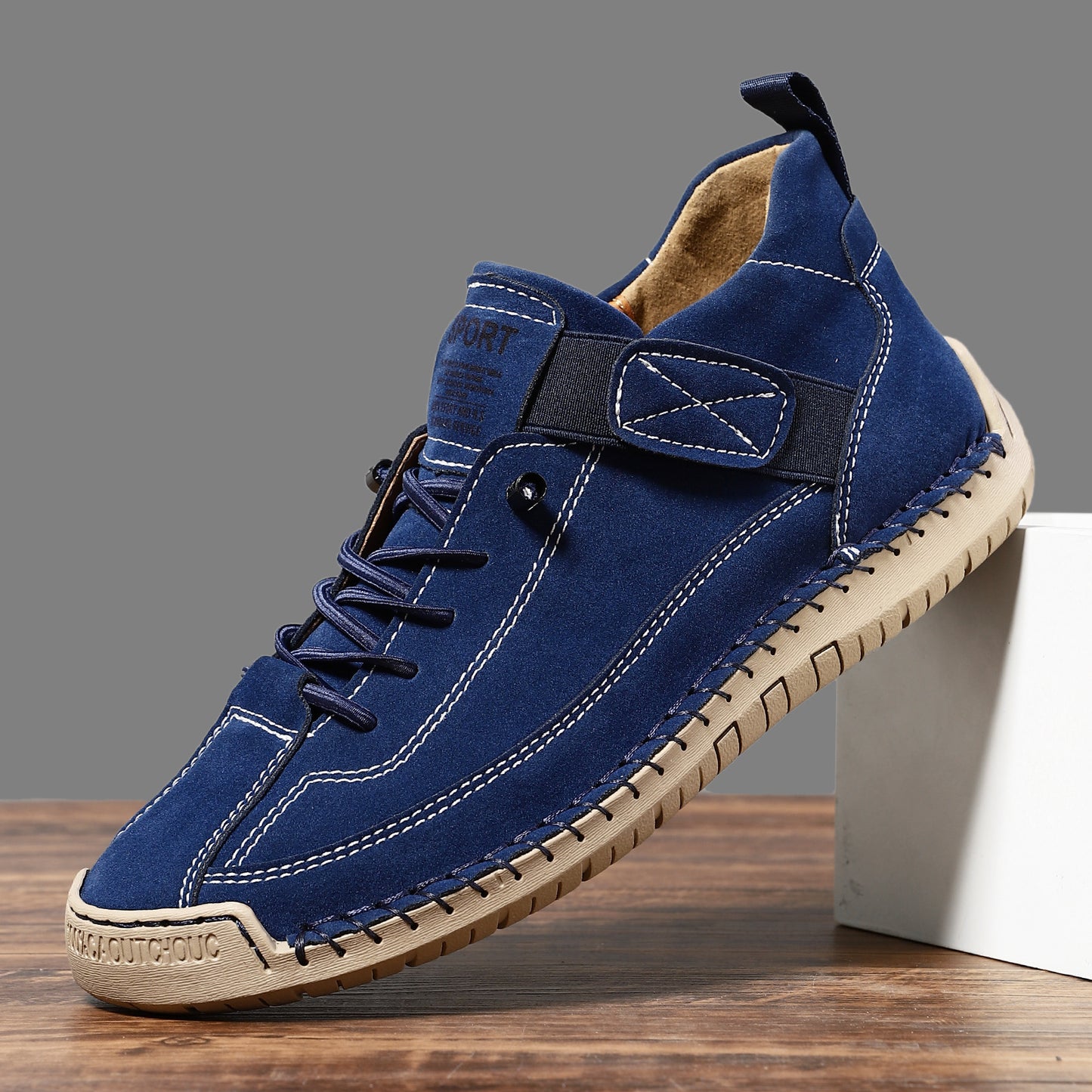 Men's Mid Top Martin Boots Outdoor Casual Shoes C9888 Dark Blue