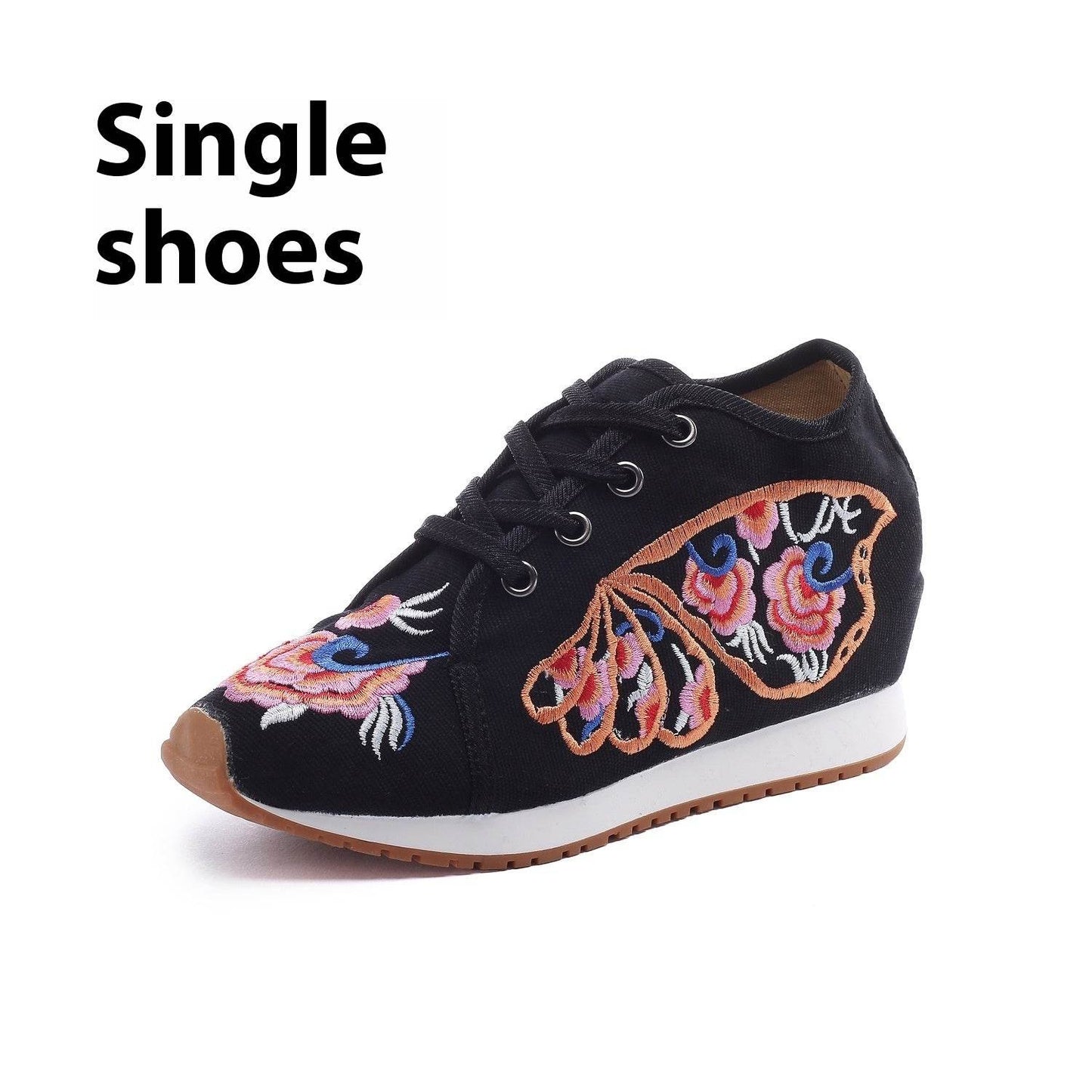 Travel Canvas Embroidered Sneaker Casual Fashion Cloth Shoes Ladies Butterfly Wings Black