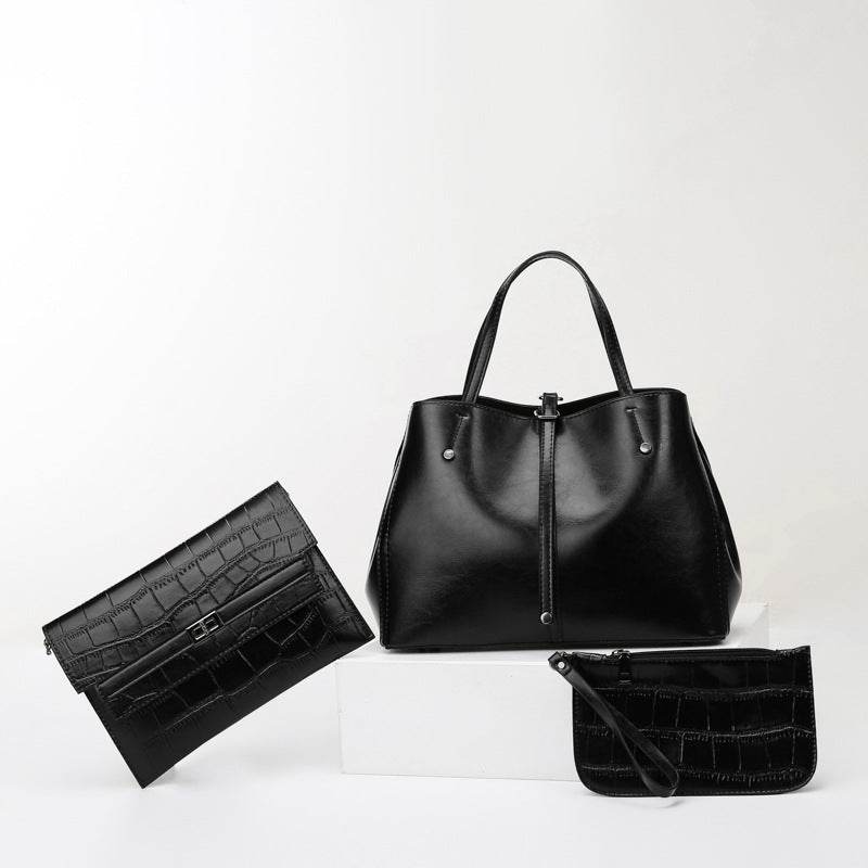 Luxury Retro Women's Hand-carrying Solid Color Simple Black three piece suit