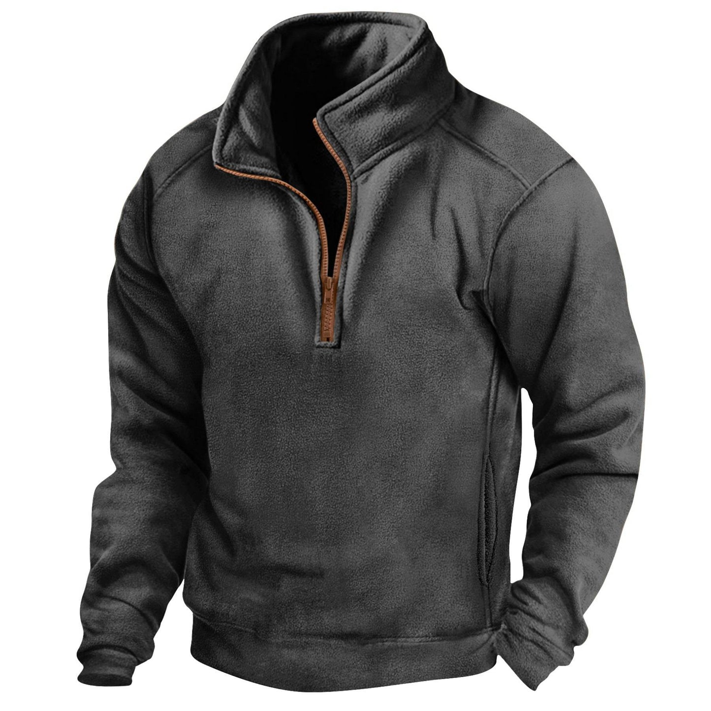 Men's Stand Collar Half Zip Long-sleeved Sweater Gray