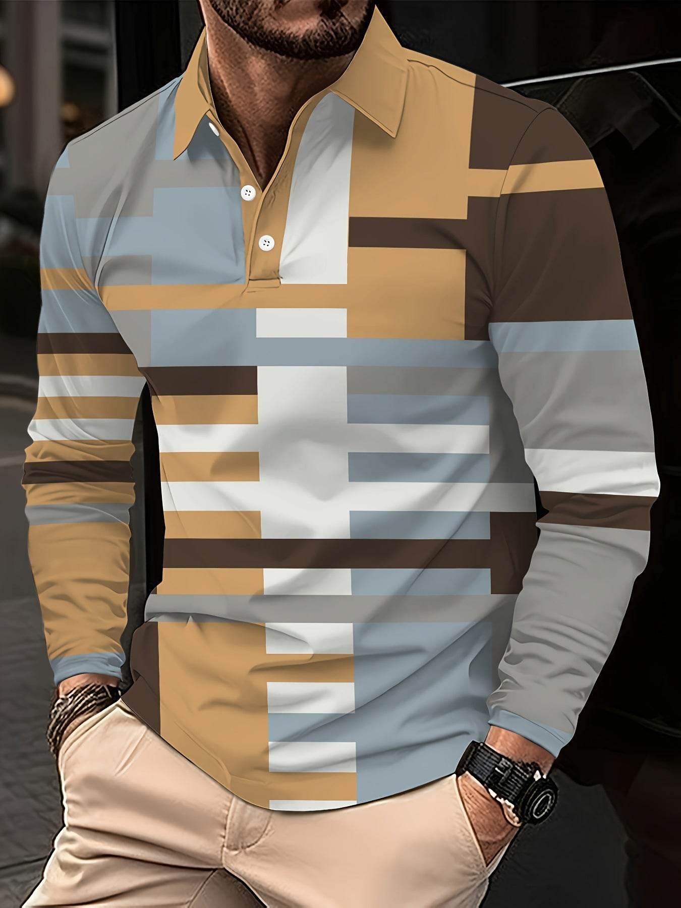 Men's Button Casual Slim Lapel 3D Printed Long Sleeve PLS779