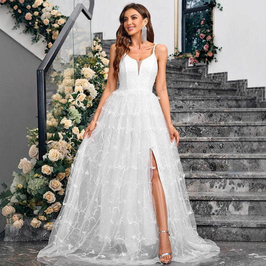 V-neck Slingback Solid Color Elegant Dress