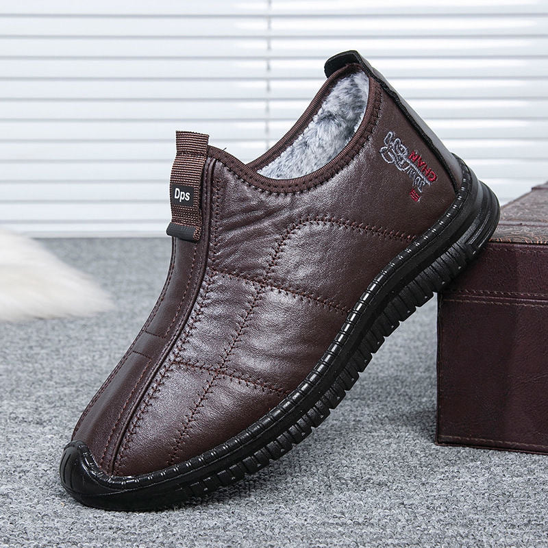 Winter Men's Warm Velvet Padded Thickened Waterproof Non-slip Elderly Cotton Boots D366 Brown