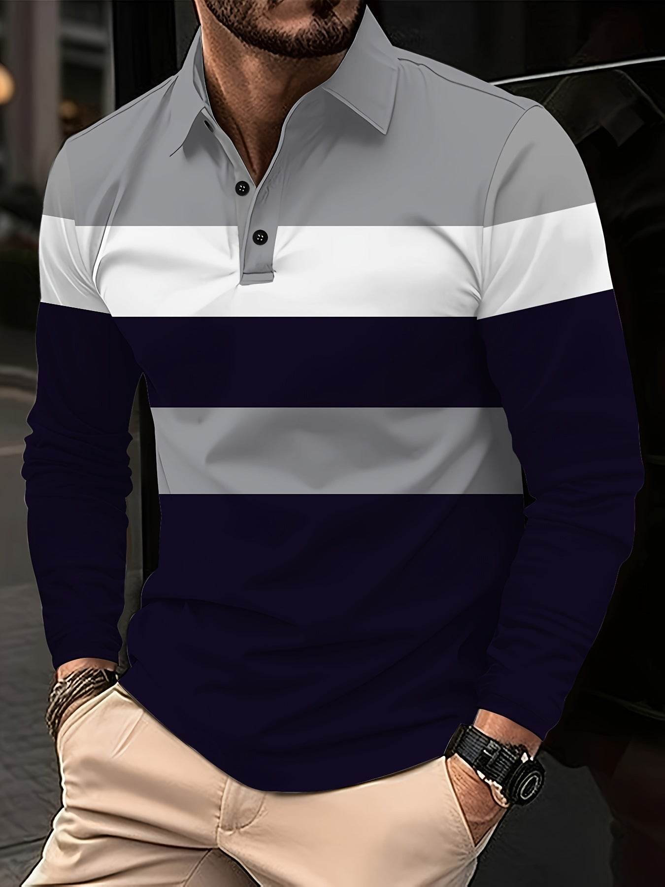 Men's Button Casual Slim Lapel 3D Printed Long Sleeve PLS787