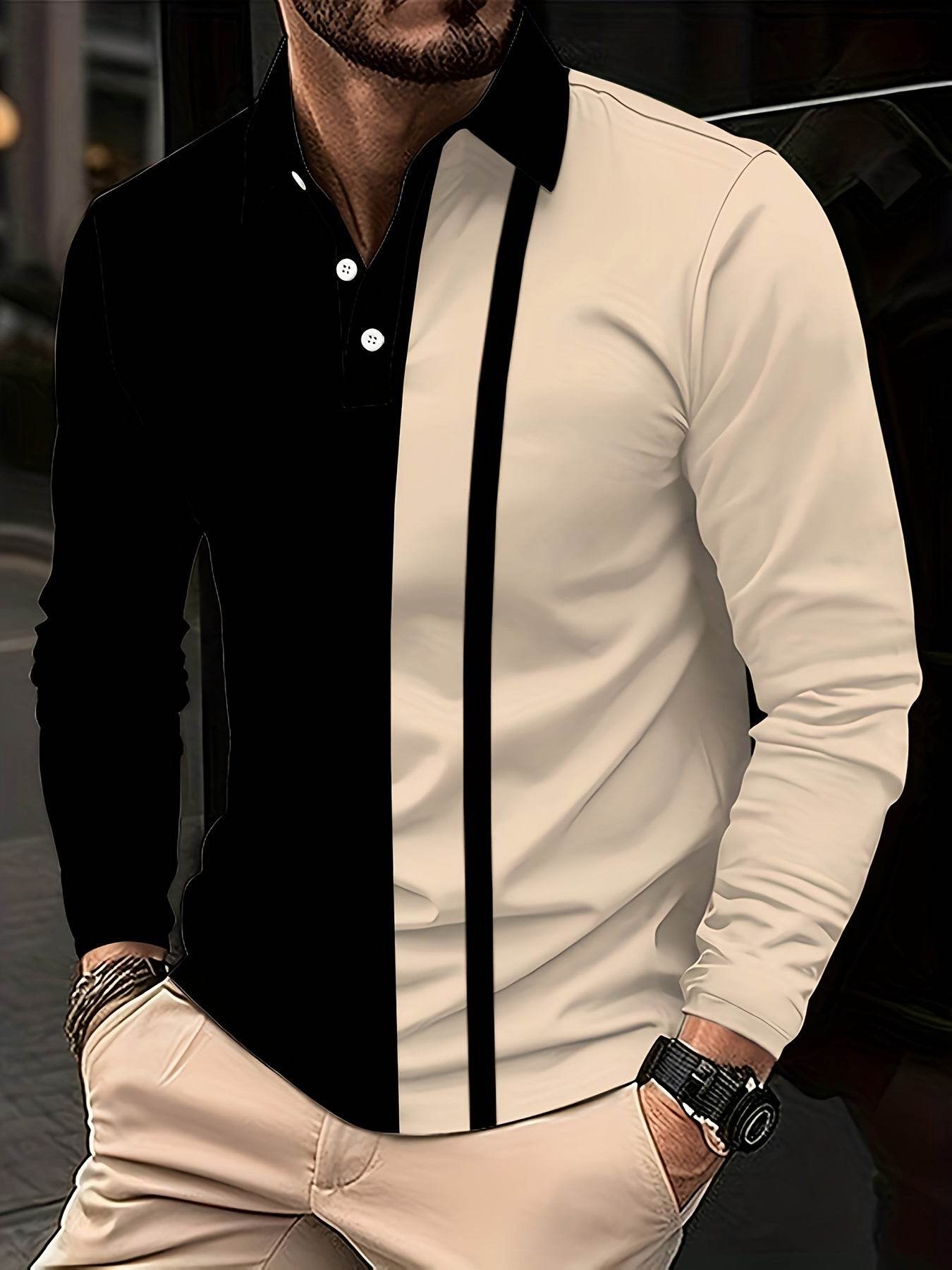 Men's Button Casual Slim Lapel 3D Printed Long Sleeve PLS783