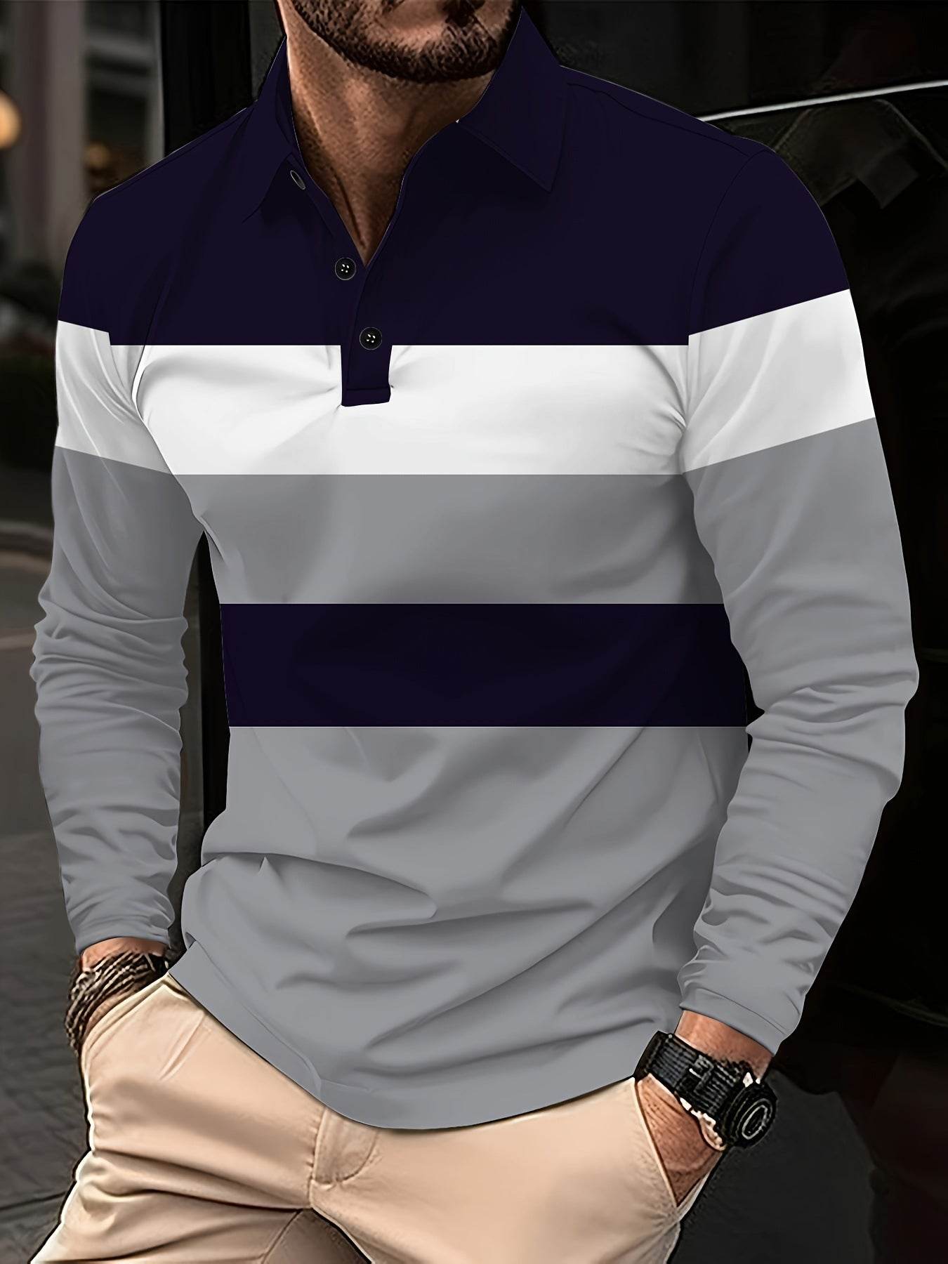 Men's Button Casual Slim Lapel 3D Printed Long Sleeve PLS786