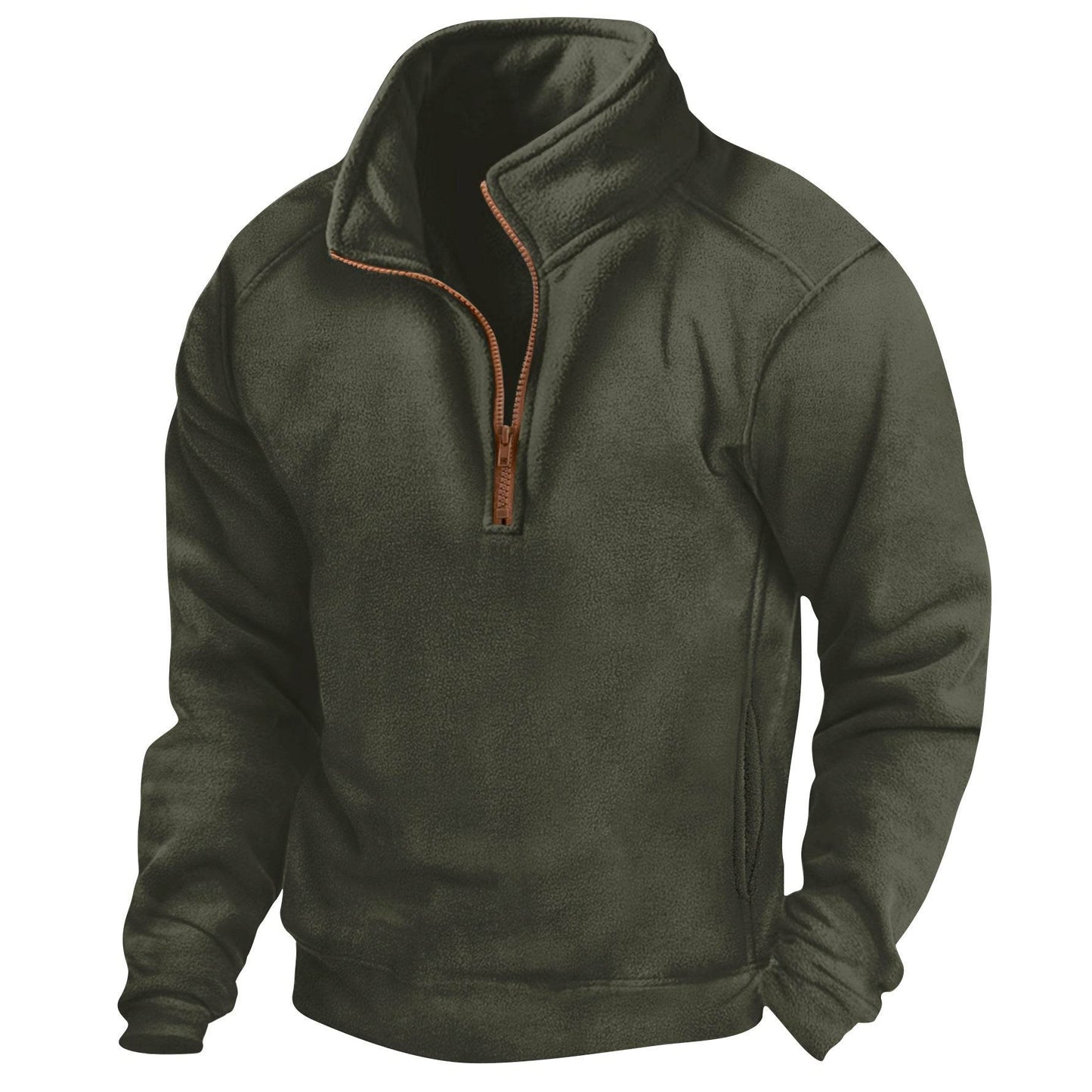 Men's Stand Collar Half Zip Long-sleeved Sweater Army Green