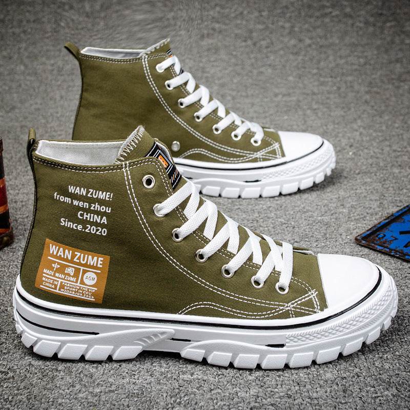 Men's High-top Canvas Shoes Trendy Green