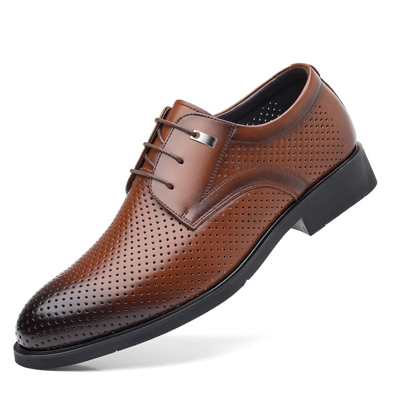 Men's Height Increasing Insole Formal Business Hollow Leather Shoes Brown