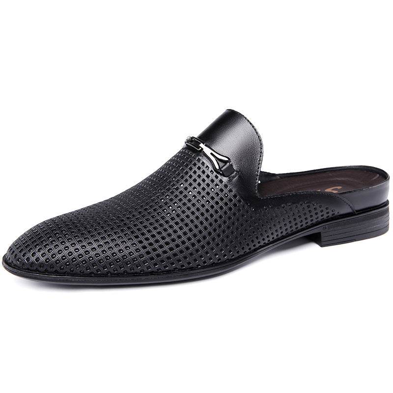 Men's And Women's Top Layer Cowhide Casual Shoes Black Cutouts
