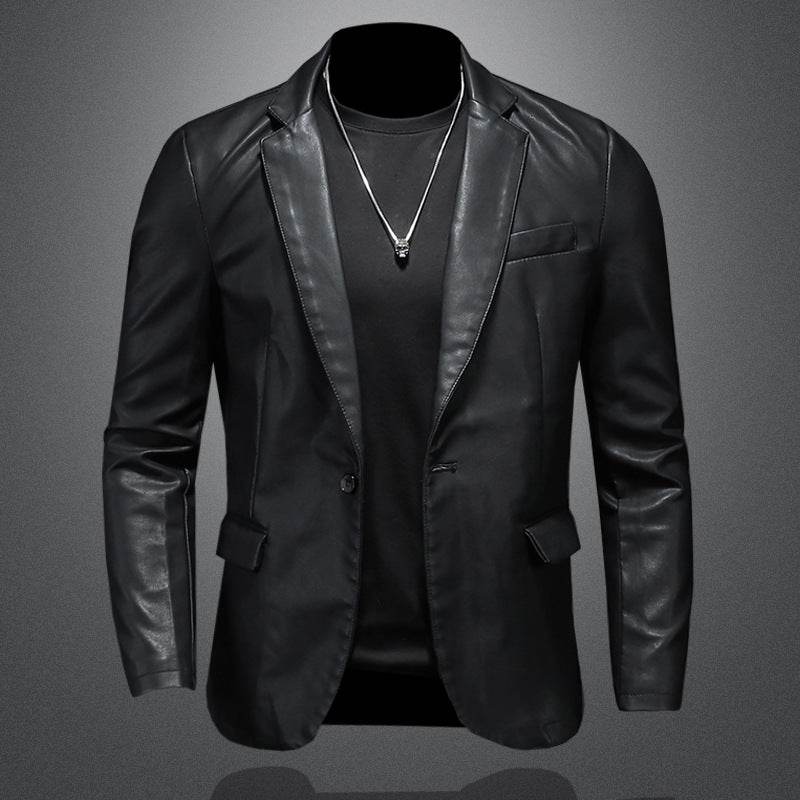 Suit Men's Leather Coat Casual Korean Style Black