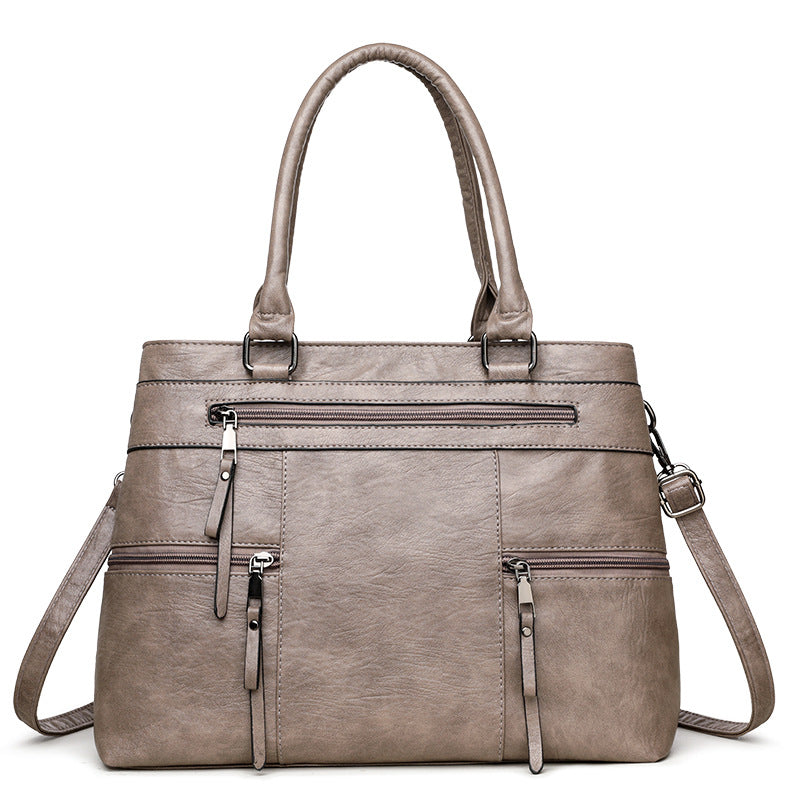 Temperament Wild Advanced Texture Handbag Soft Leather Commuter Shoulder Messenger Bag Gray