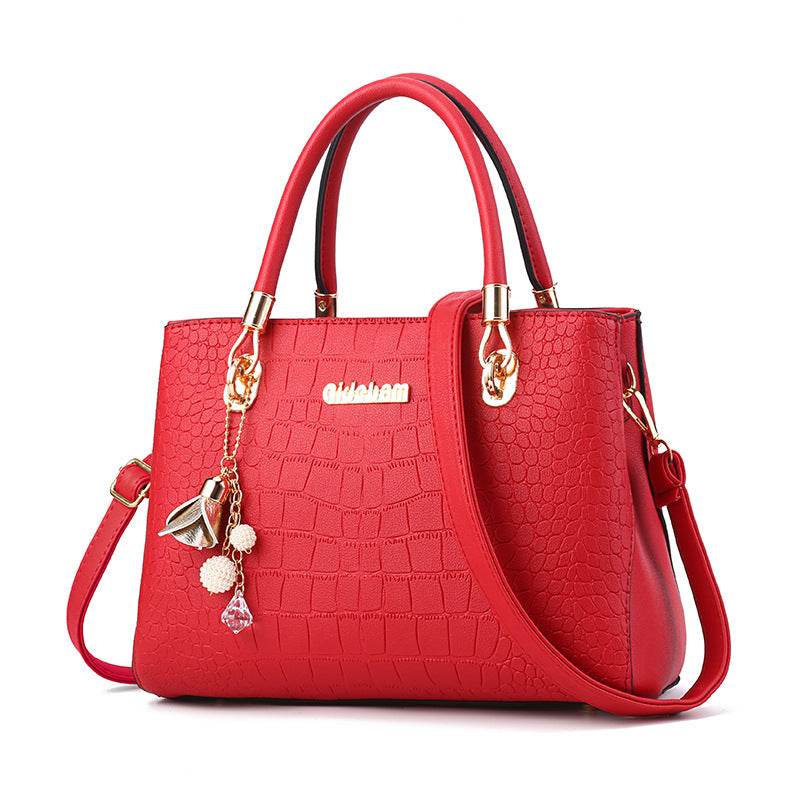 Summer Elegant Women's Korean-style Simple Handbag Wine Red