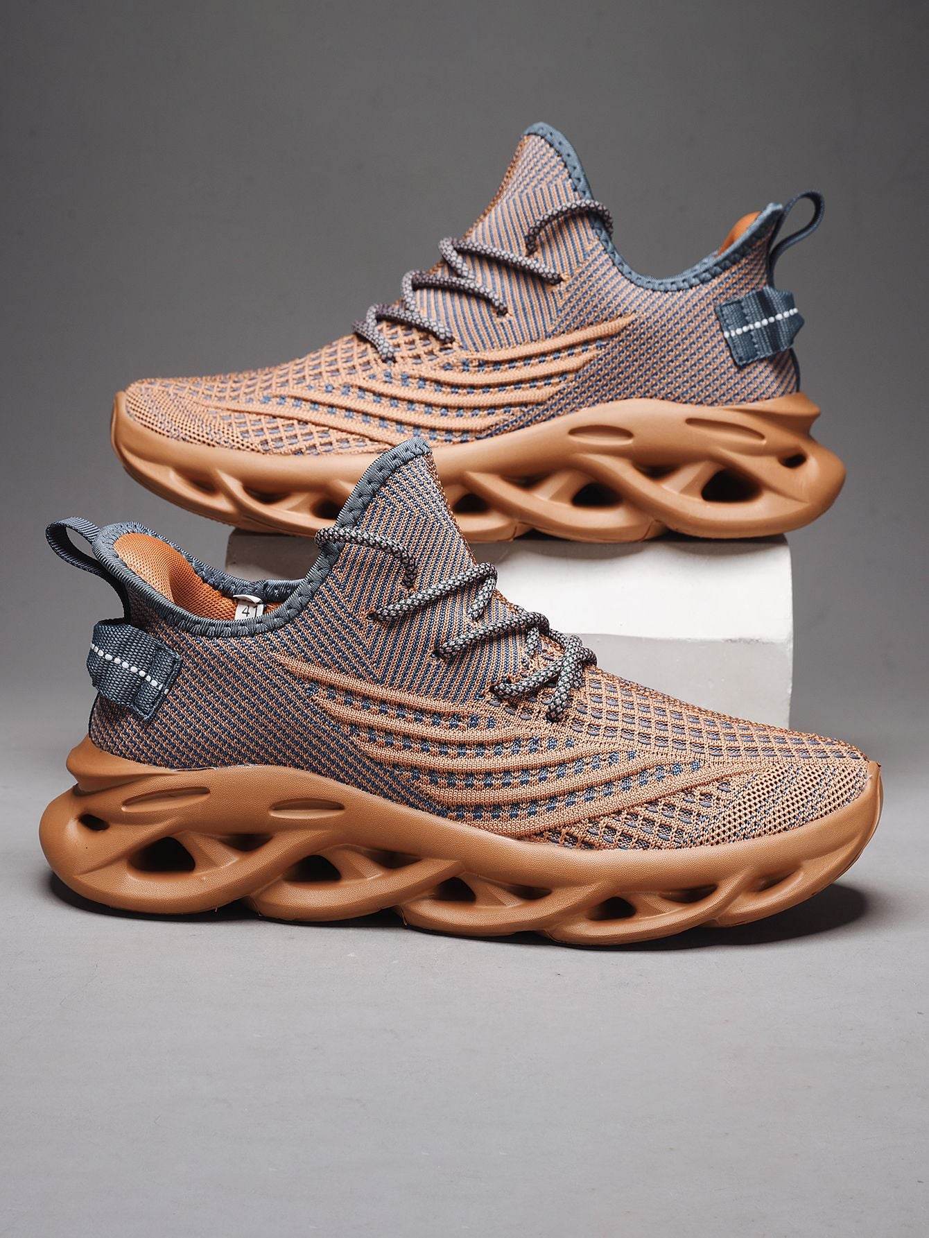 Sneaker Men's Fly-kit Mesh Twist Bottom Lightweight Light Brown