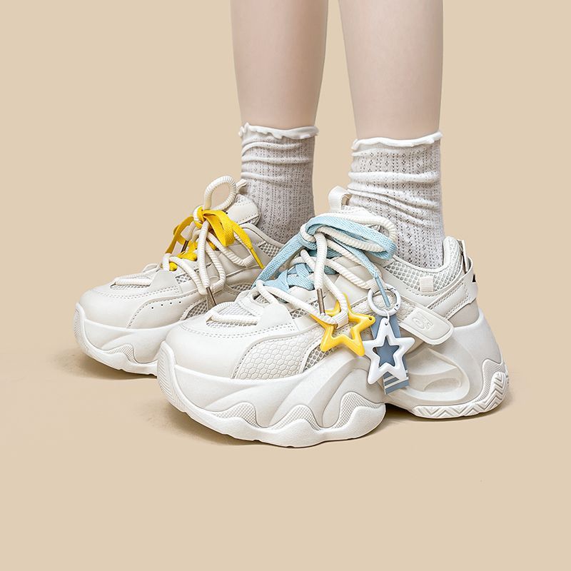 White Clunky Sneakers Women's Platform Height Increasing