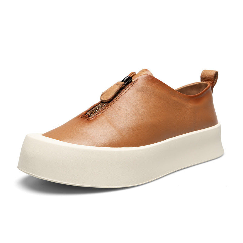 Men's Retro Distressed Leather Platform All-match Casual Sneakers Brown