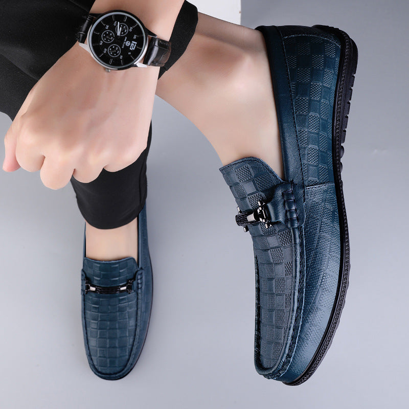 Slip-On Business Men's Soft Surface Casual Plus Size Loafers Leather Shoes Dark Blue