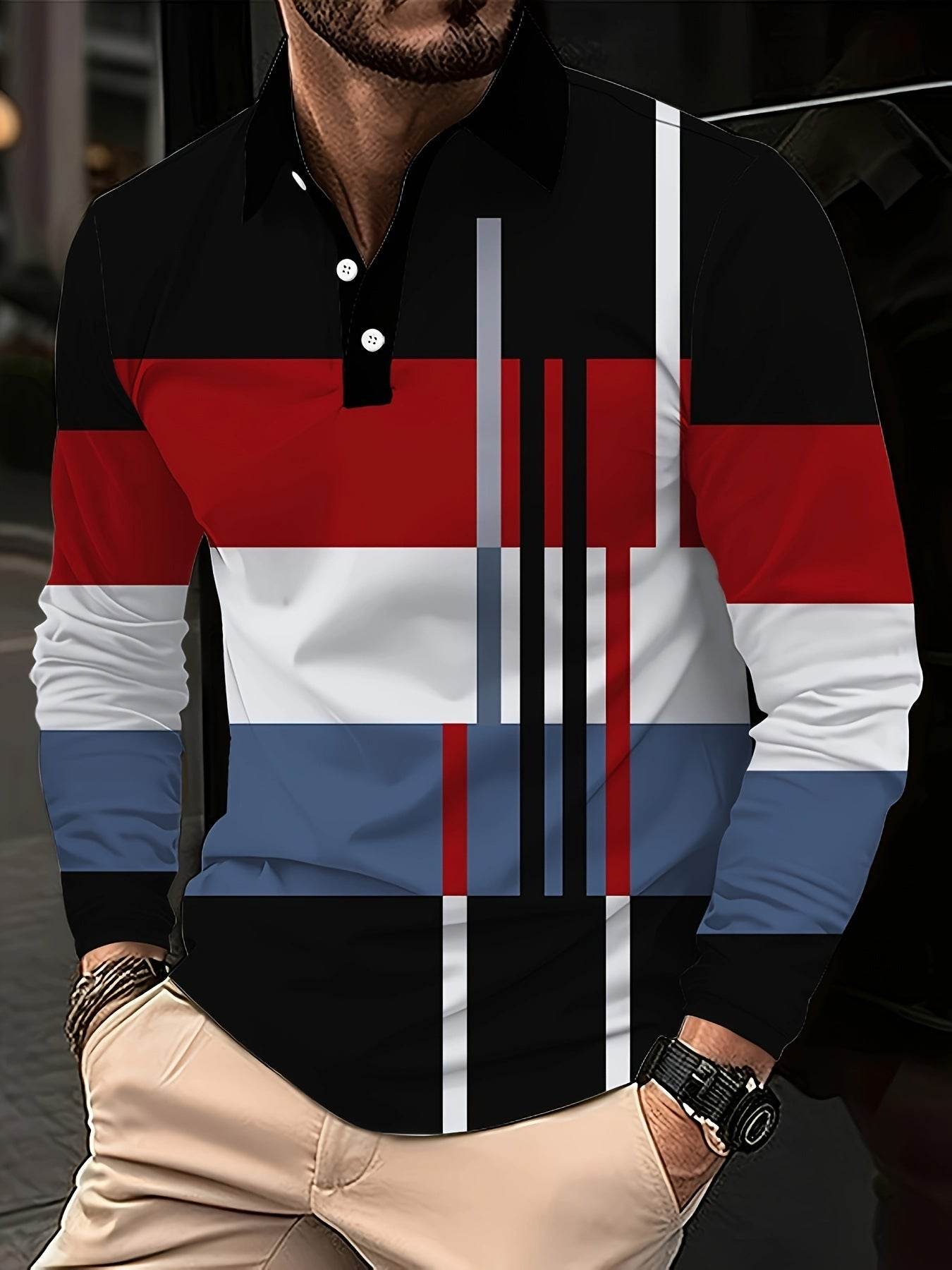 Men's Button Casual Slim Lapel 3D Printed Long Sleeve PLS784