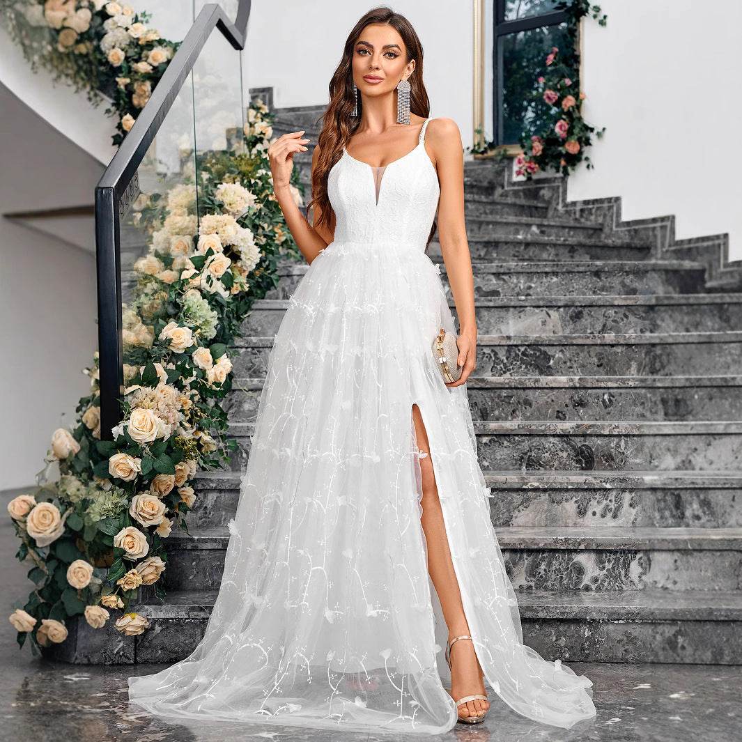 V-neck Slingback Solid Color Elegant Dress