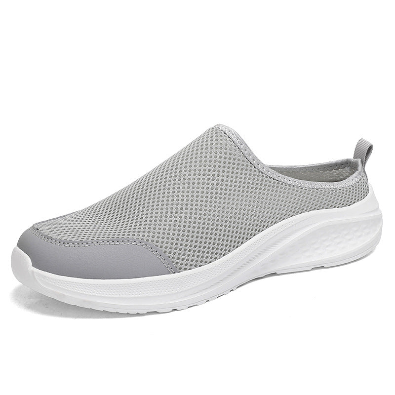 Summer Half Slippers Mesh Shoes Men's Shoes Plus Size Light Gray