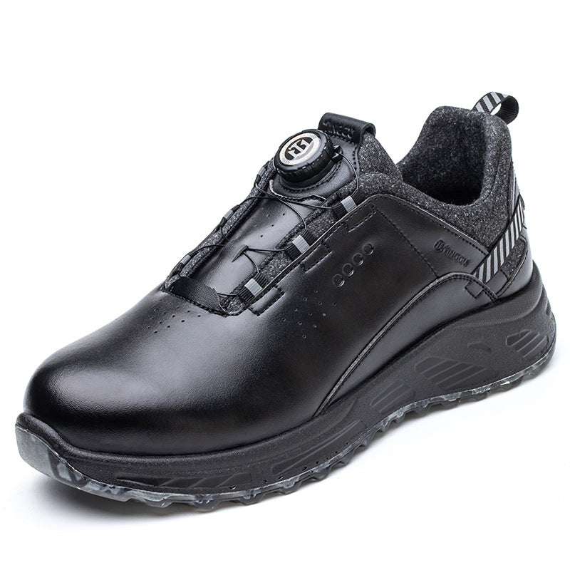 Rotating Button Lace-up Free Safety Shoes Black