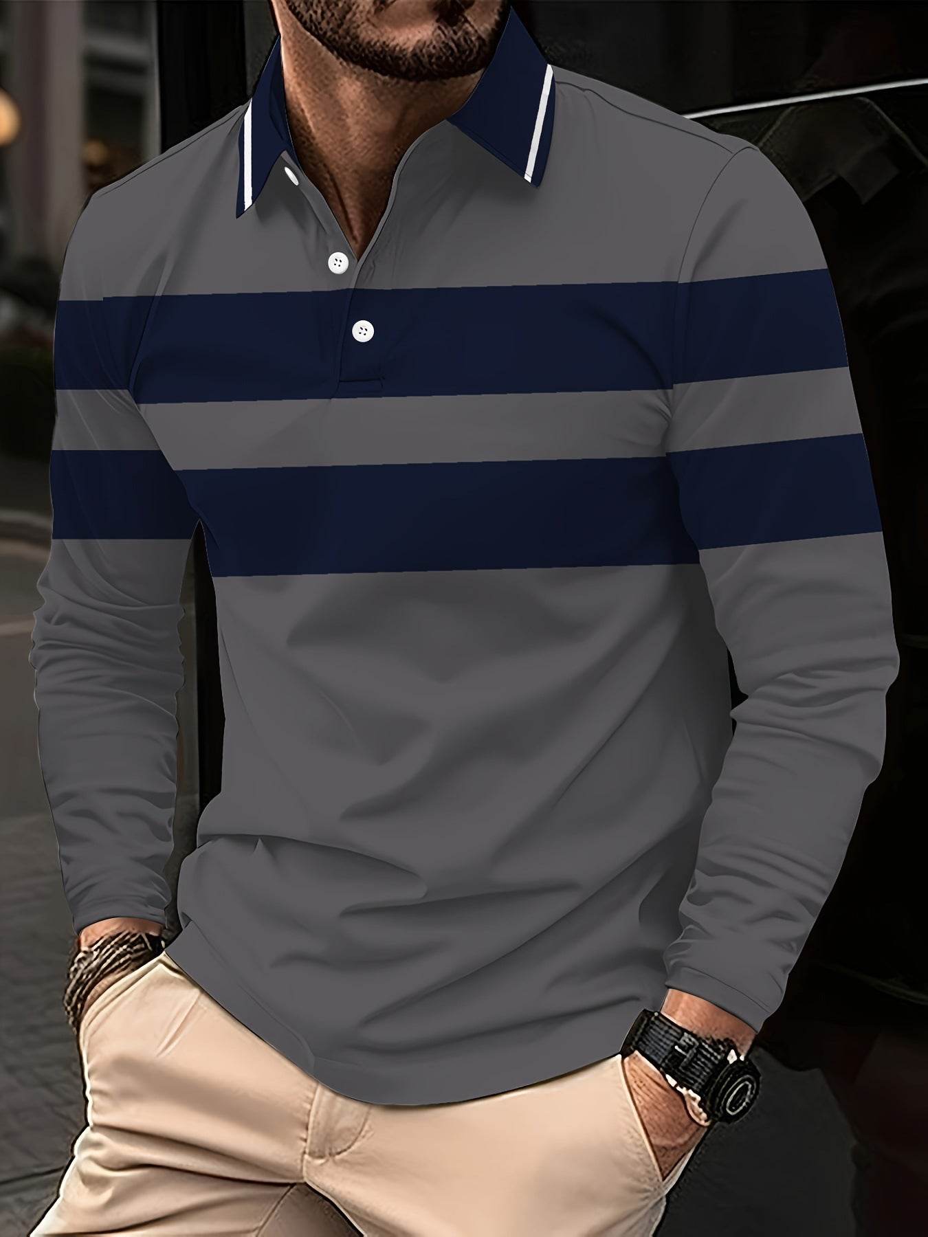 Men's Button Casual Slim Lapel 3D Printed Long Sleeve PLS780
