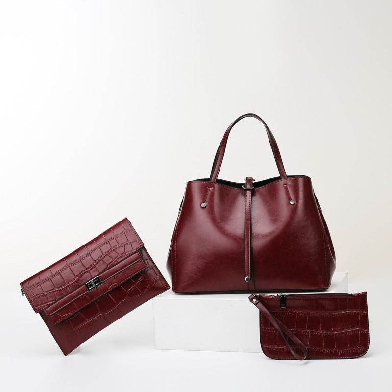 Luxury Retro Women's Hand-carrying Solid Color Simple Wine red three piece suit