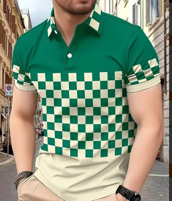 Men's Printed Color Short-sleeved Lapel Shirt 17 Models
