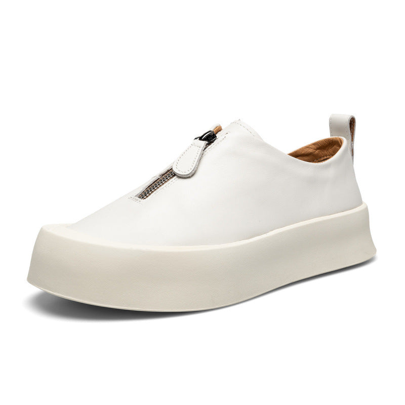 Men's Retro Distressed Leather Platform All-match Casual Sneakers White