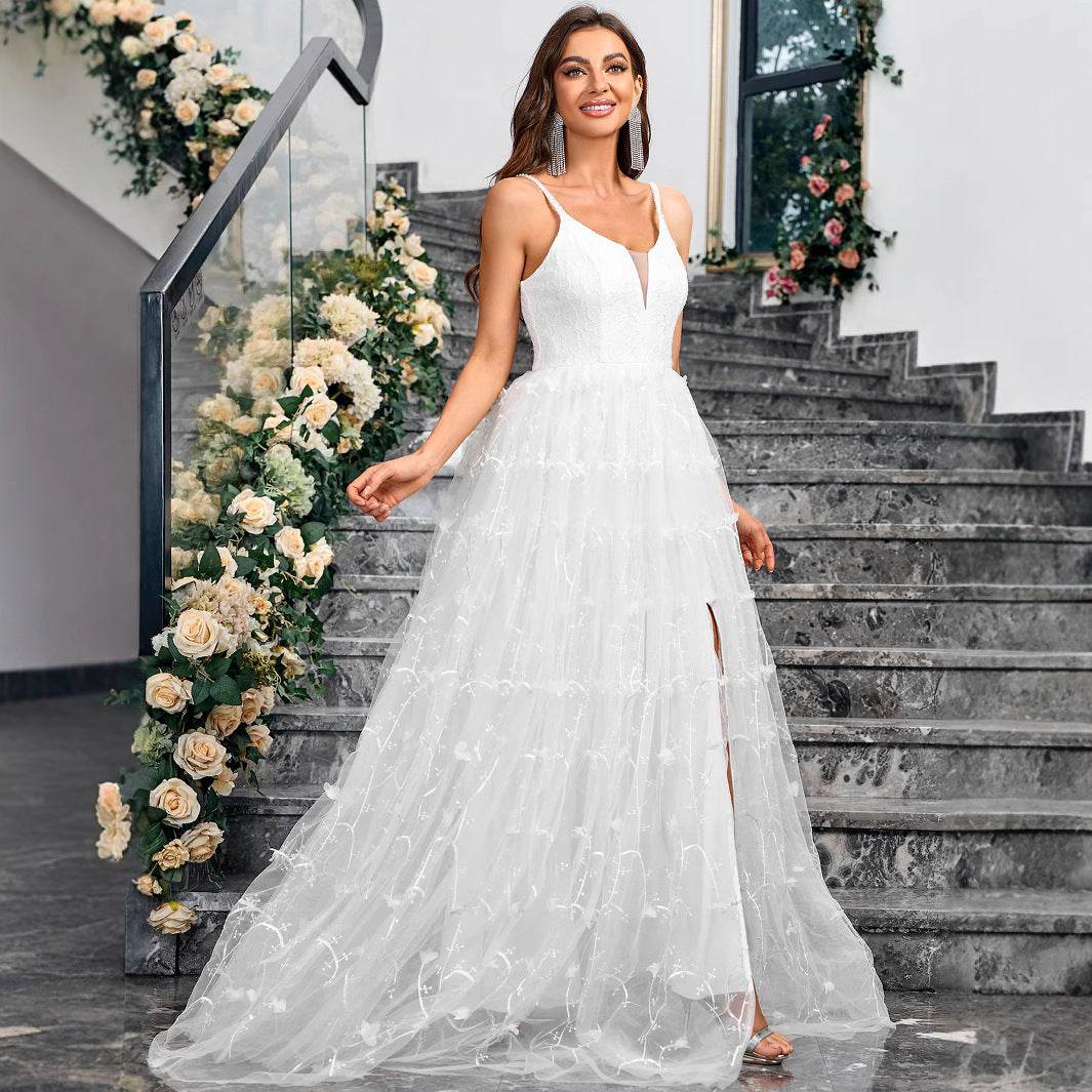 V-neck Slingback Solid Color Elegant Dress