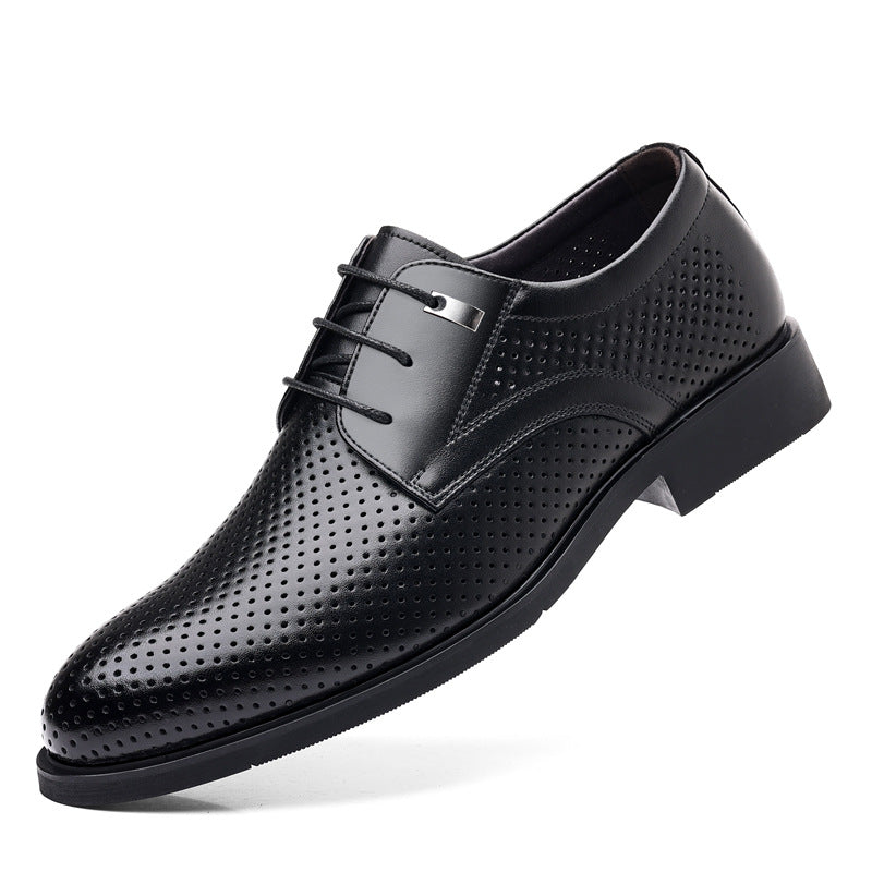 Men's Height Increasing Insole Formal Business Hollow Leather Shoes Black