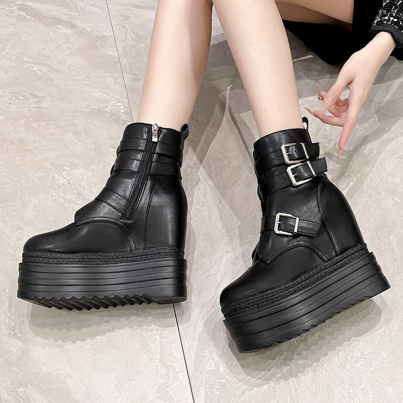 Wedge 13cm Platform Wedge Shoes Black With Velvet Lining