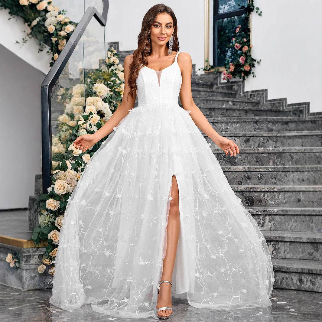 V-neck Slingback Solid Color Elegant Dress