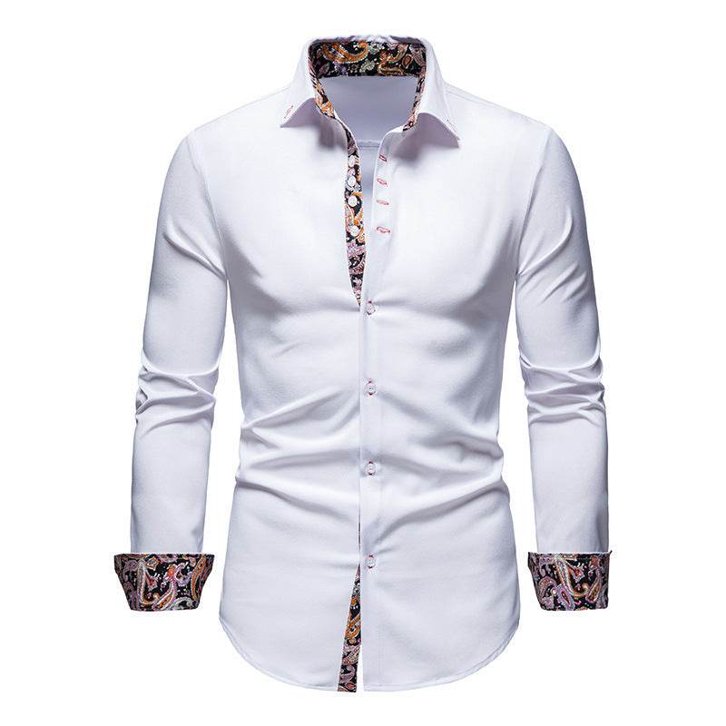 Men's Long-sleeved Shirt Lapel Slim-fit Assorted Colors White