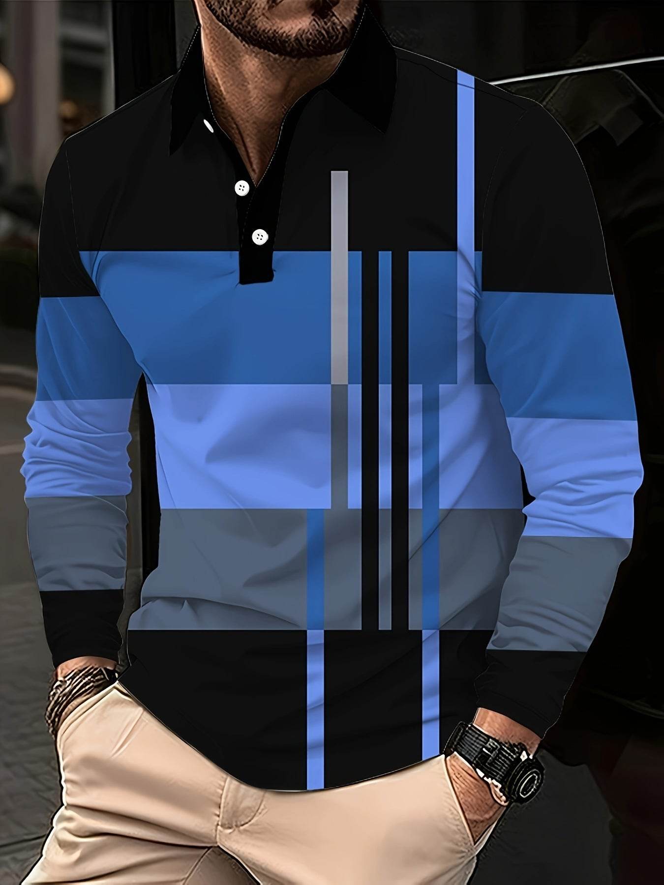 Men's Button Casual Slim Lapel 3D Printed Long Sleeve PLS785