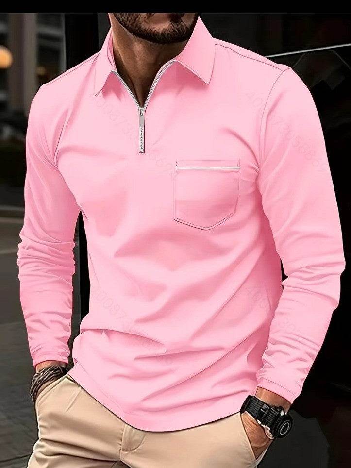 Men's Long Sleeve Sports Business Polo Shirt Glittering Powder