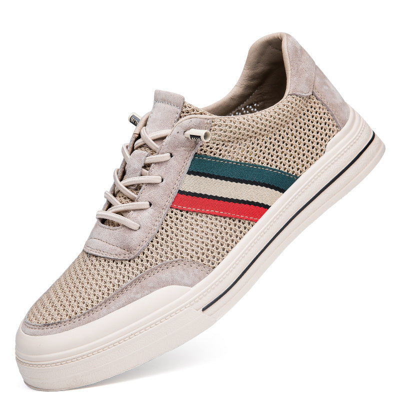 Men's No-tie Hollow Breathable Casual Shoes All-matching Sand Color