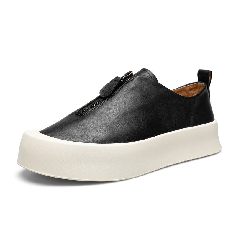 Men's Retro Distressed Leather Platform All-match Casual Sneakers Black